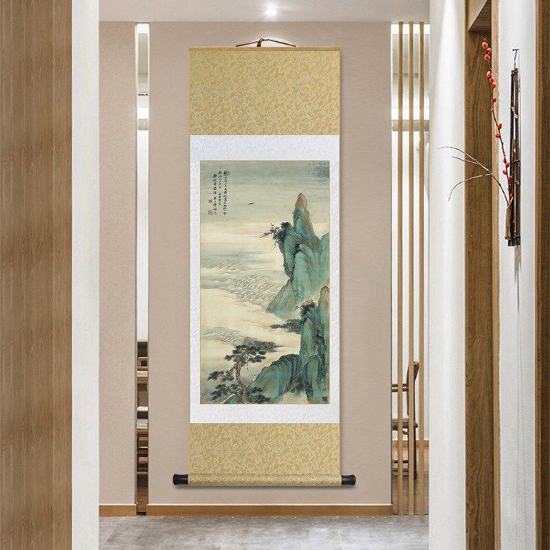 名家山水画仙山观海图新中式客厅玄关装饰画书房茶室禅意卷轴挂画