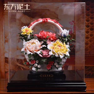 东方泥土《百花争艳》陶瓷花摆件酒店大厅装饰工艺品公司开业礼品