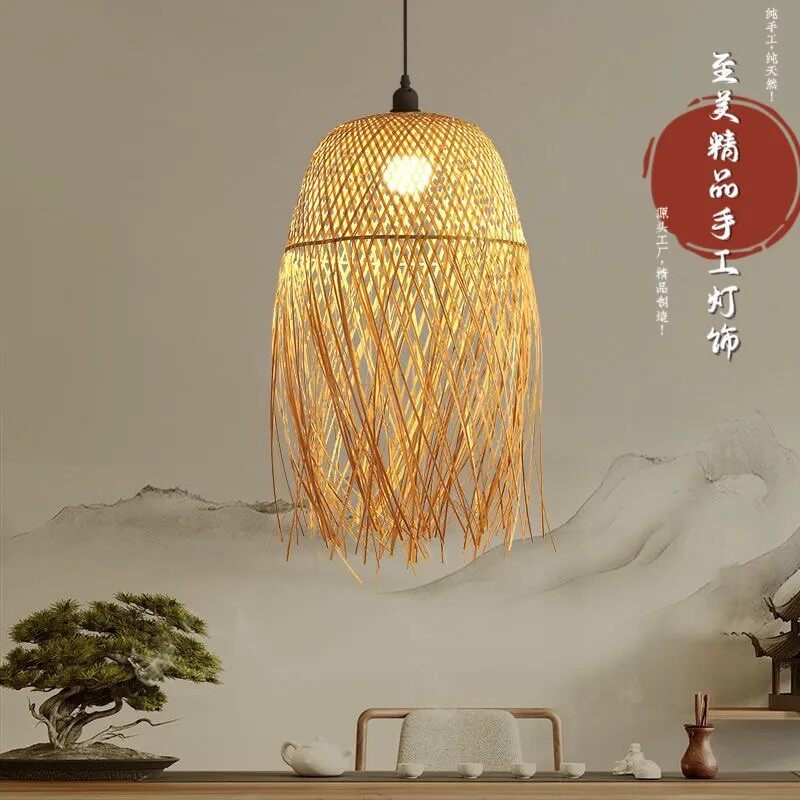个性艺术仿古竹编吊灯创意田园新中式餐厅民宿茶室东南亚复古灯罩