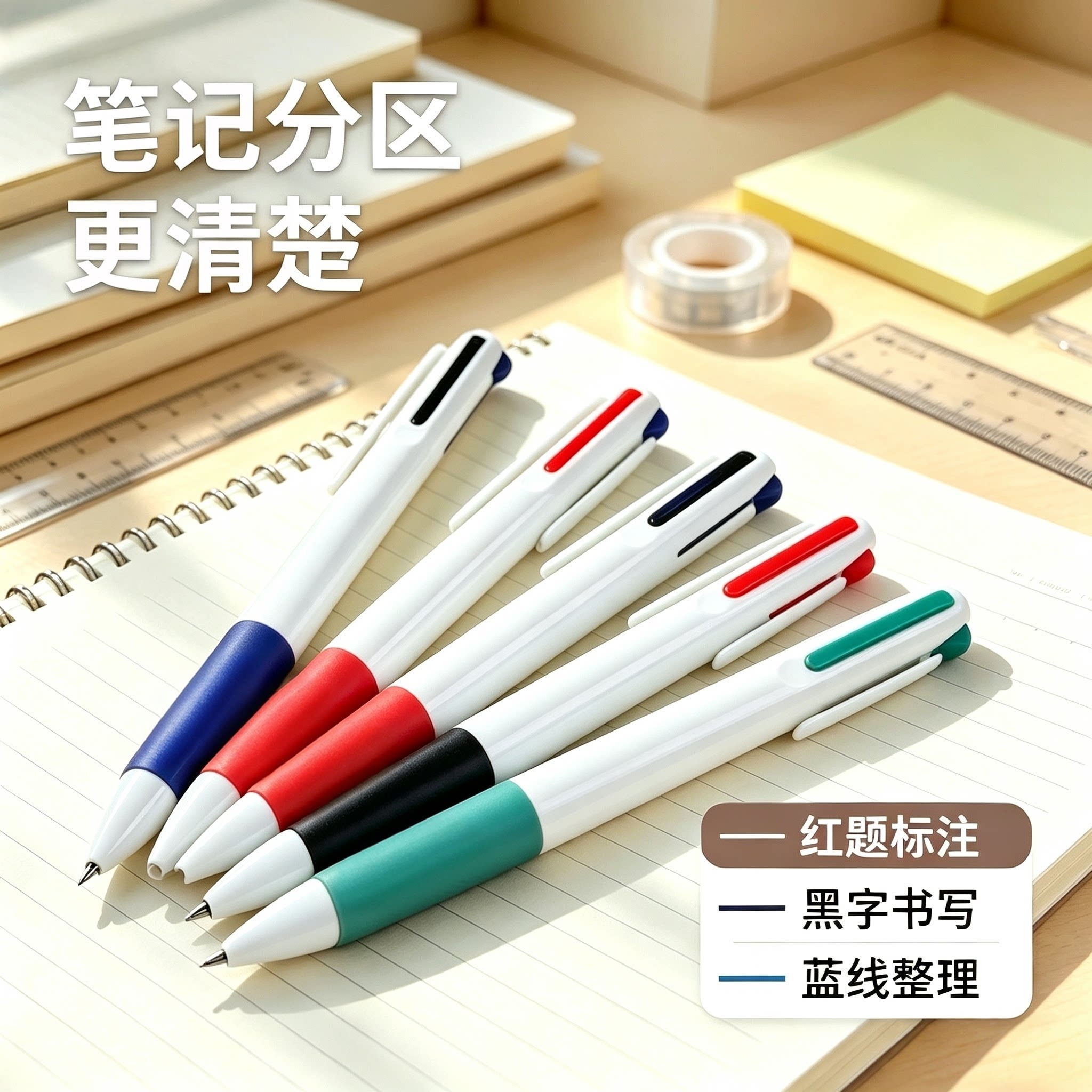 【老师推荐】多色笔按动笔四色学生用分类标记笔速干多色笔YG