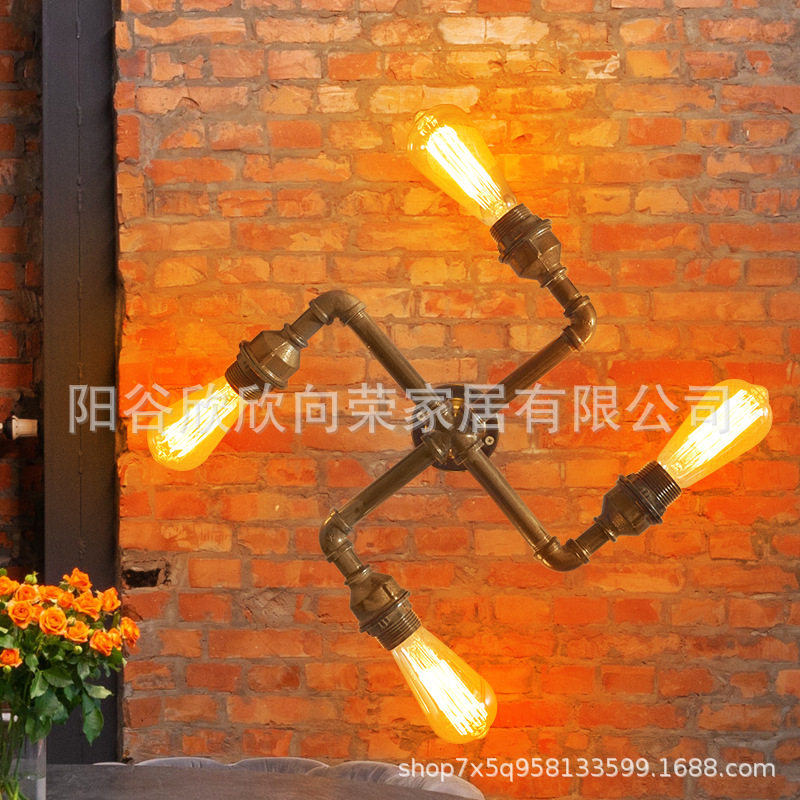 咖啡厅酒吧美式阳台复古loft工业风铁艺装饰水管壁灯个性过道