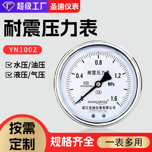 定制YN100Z耐震压力表M20*1.5