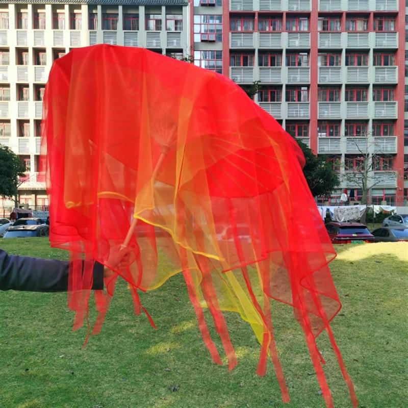 红色长流苏仙气带纱古风舞蹈伞中国风跳舞鲤影龙吟九州舞龙道具伞