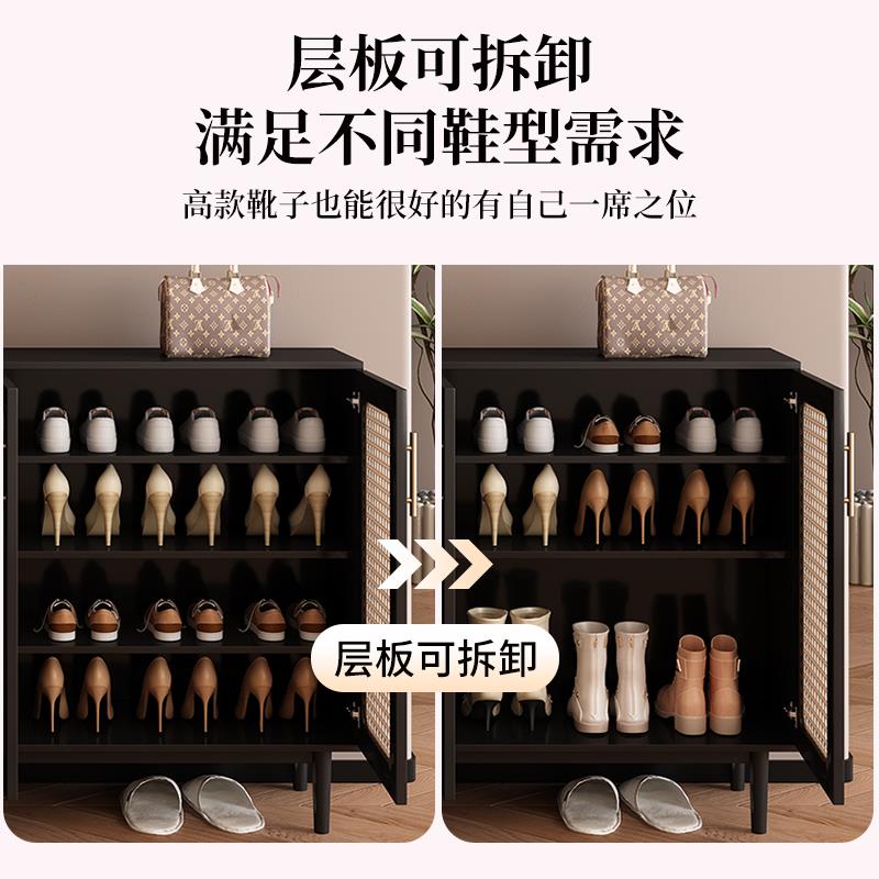 新款藤编鞋柜一体靠墙家用门口入户进门玄关黑色收纳柜大容量鞋架