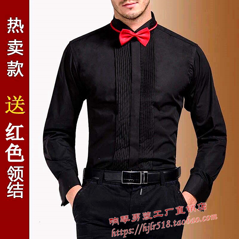 男士演出礼服衬衫舞台表演成人学生大合唱团服装长袖白色领结衬衣