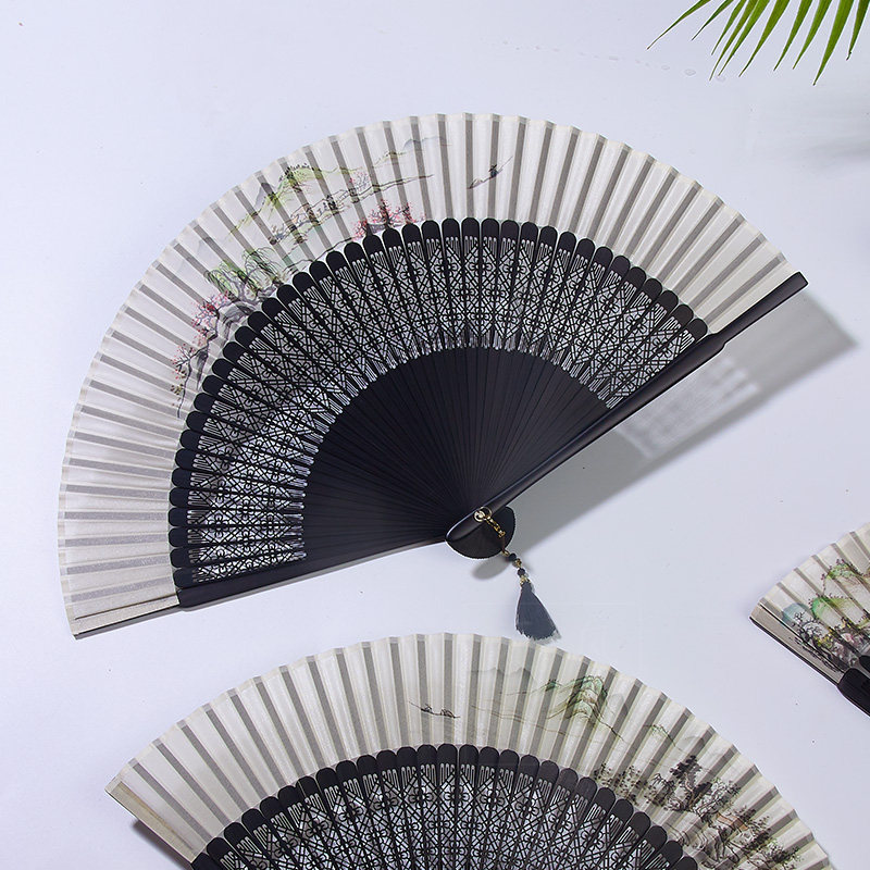 中国风竹骨桃花源山水画手工折扇便携日用扇