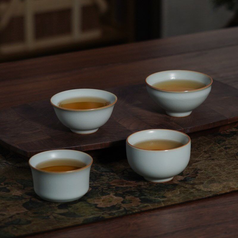 汝窑主人茶杯套装家用品茗杯景德镇手工陶瓷复古青瓷礼品禅意慧心