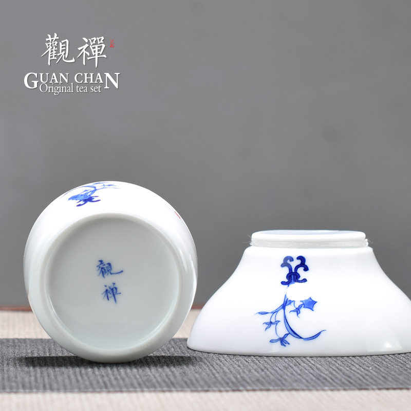 观禅 景德镇青花瓷手绘茶滤网 陶瓷茶滤器 兰花茶漏茶具茶道配件
