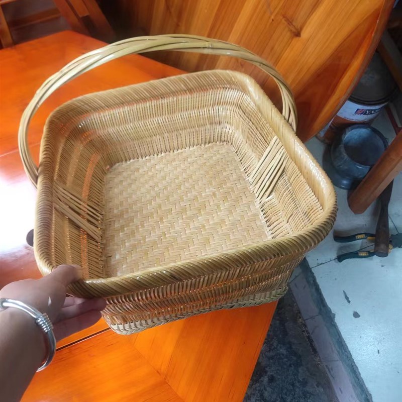 纯手工编织封底细蔑篮无孔长方形竹篮子菜篮鸡蛋筐竹编手提篮
