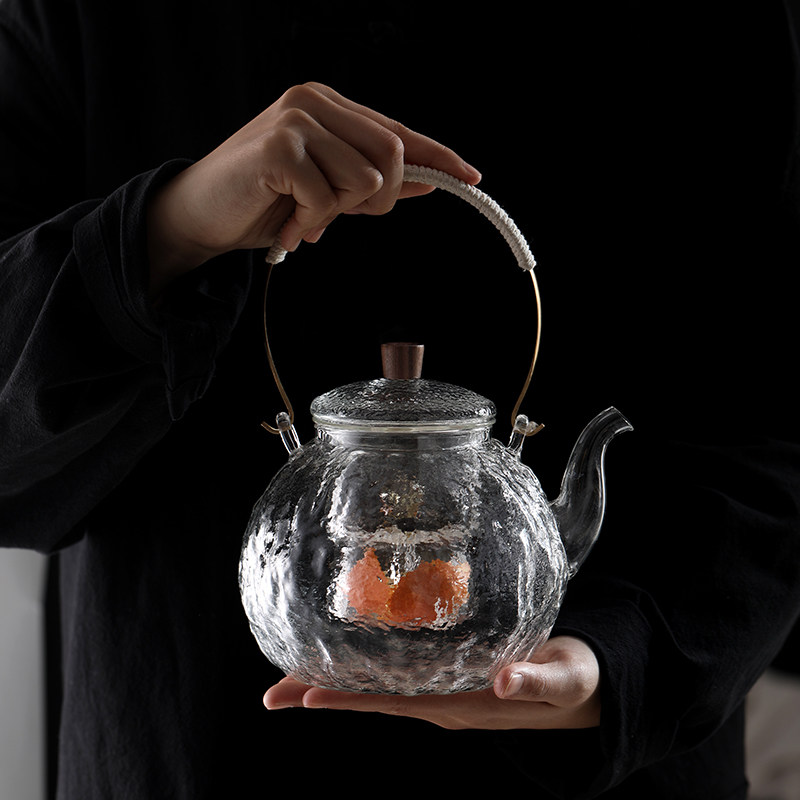 提梁玻璃蒸汽煮茶壶喷淋式两用过滤烧茶叶壶电陶炉煮茶器大容量白