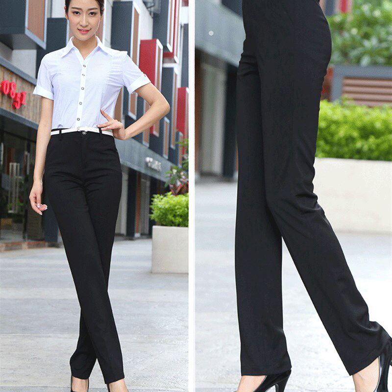 西装裤女夏垂感超薄高个子直筒宽松胖MM大码黑色显瘦加长弹力职业