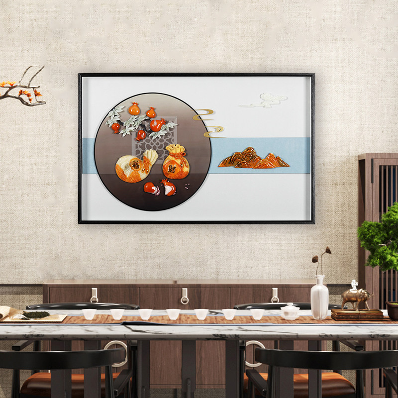 新中式餐厅装饰画轻奢高级感客厅西墙挂画沙发背景墙壁画玉雕挂画