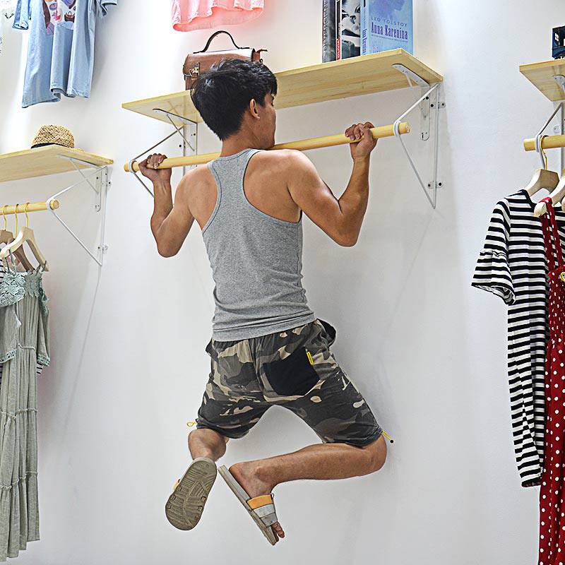 服装店展示架原木色挂衣杆童装店实木侧挂衣架墙上衣服货架壁挂架