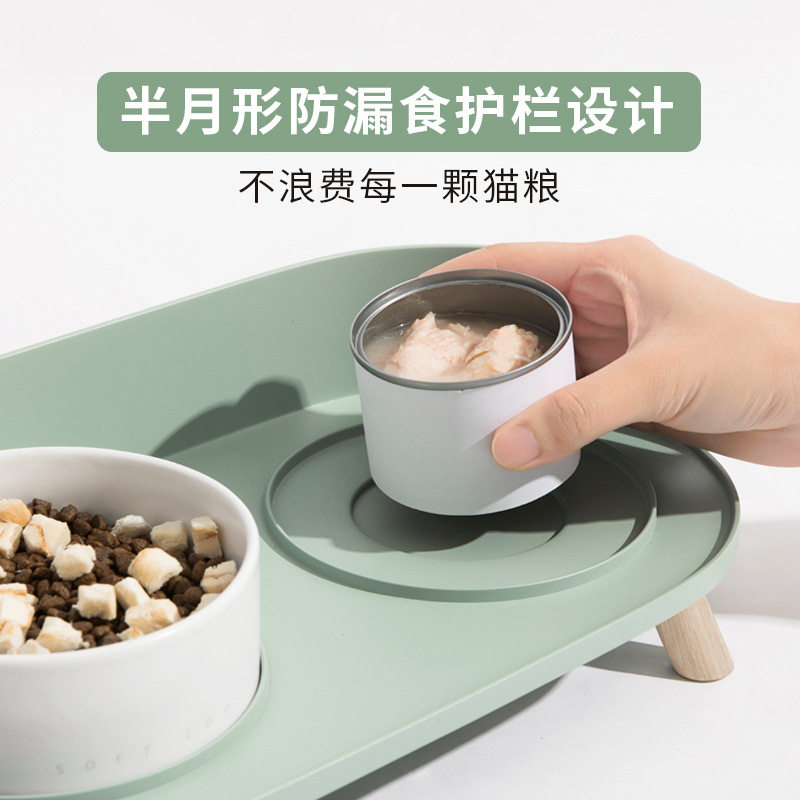 陶瓷猫碗保护颈椎防黑下巴小餐桌陶瓷宠物碗高脚月半双狗碗小型犬