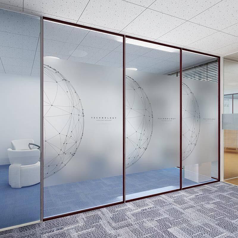 定制磨砂静电背胶数字地球办公室移门工作室隔断防透防晒玻璃贴膜