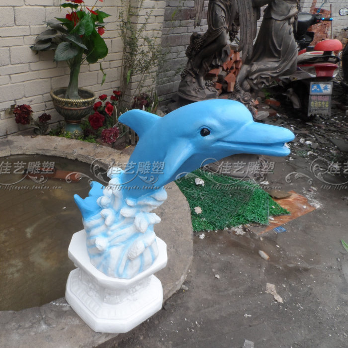 欧式玻璃钢动物雕塑艺术品客厅户外落地摆设可定制作海豚流水喷泉