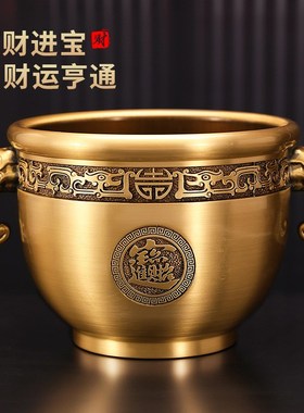 金属圆缸摆件西北缺角聚宝盆装饰店铺办公室招财进宝象鼻黄铜米缸