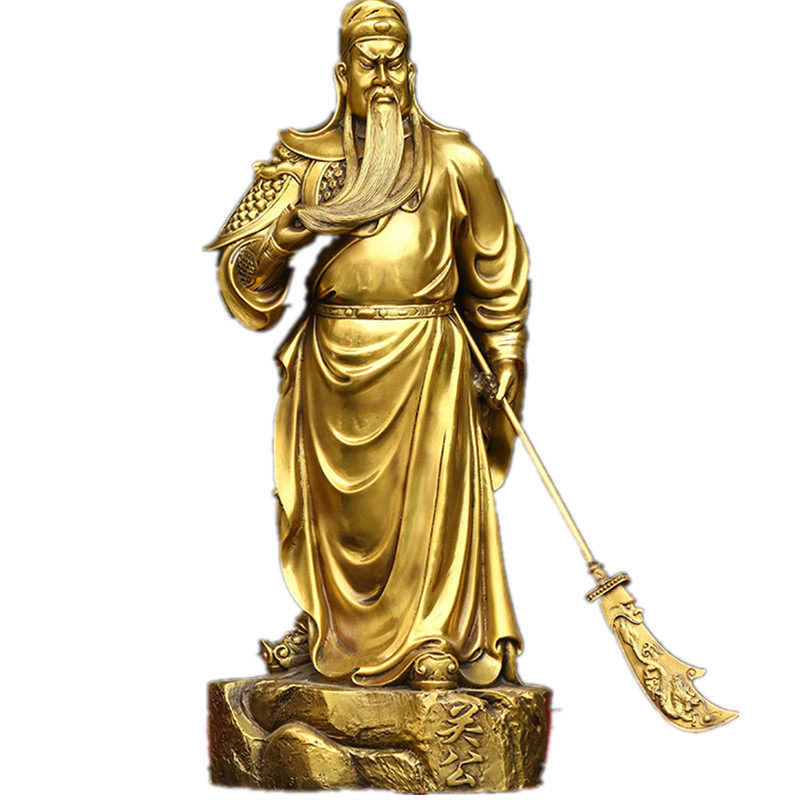 纯铜横刀提刀关公武财神武圣关羽关云长捋须家用供奉礼品桌面摆件