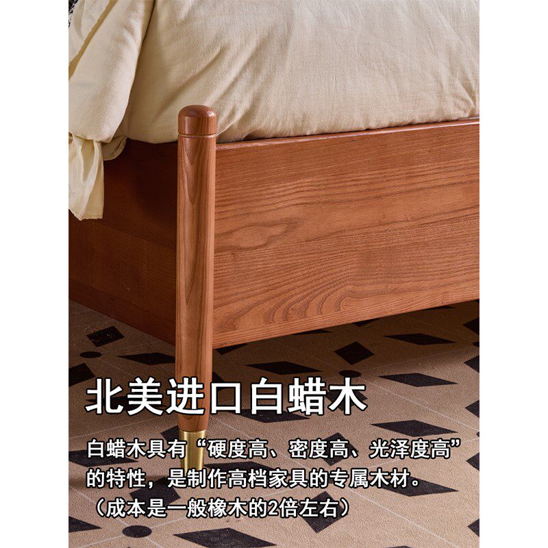 1米58白蜡木一米2中古风榻榻米135气压高箱体储物无床头的实木床