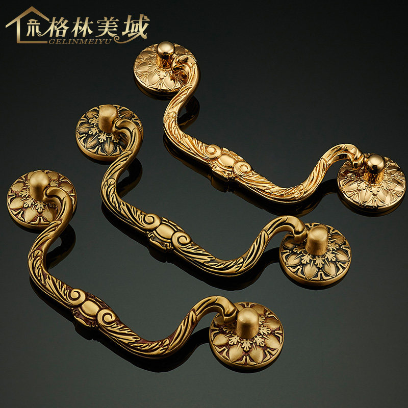 格林美域 简约田园拉手 欧式抽屉拉手 黄实心拉手 活动吊环拉手