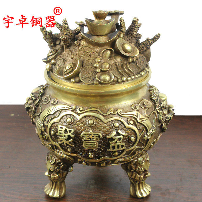 宇卓铜器 纯铜器聚宝盆黄铜聚宝盆三足聚宝盆工艺品摆件