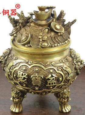 宇卓铜器 纯铜器聚宝盆黄铜聚宝盆三足聚宝盆工艺品摆件
