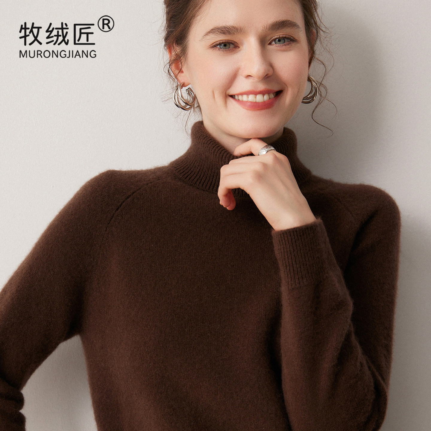 牧绒匠 重磅加厚~100%纯山羊绒衫女 插肩高翻领 羊毛秋冬打底毛衣