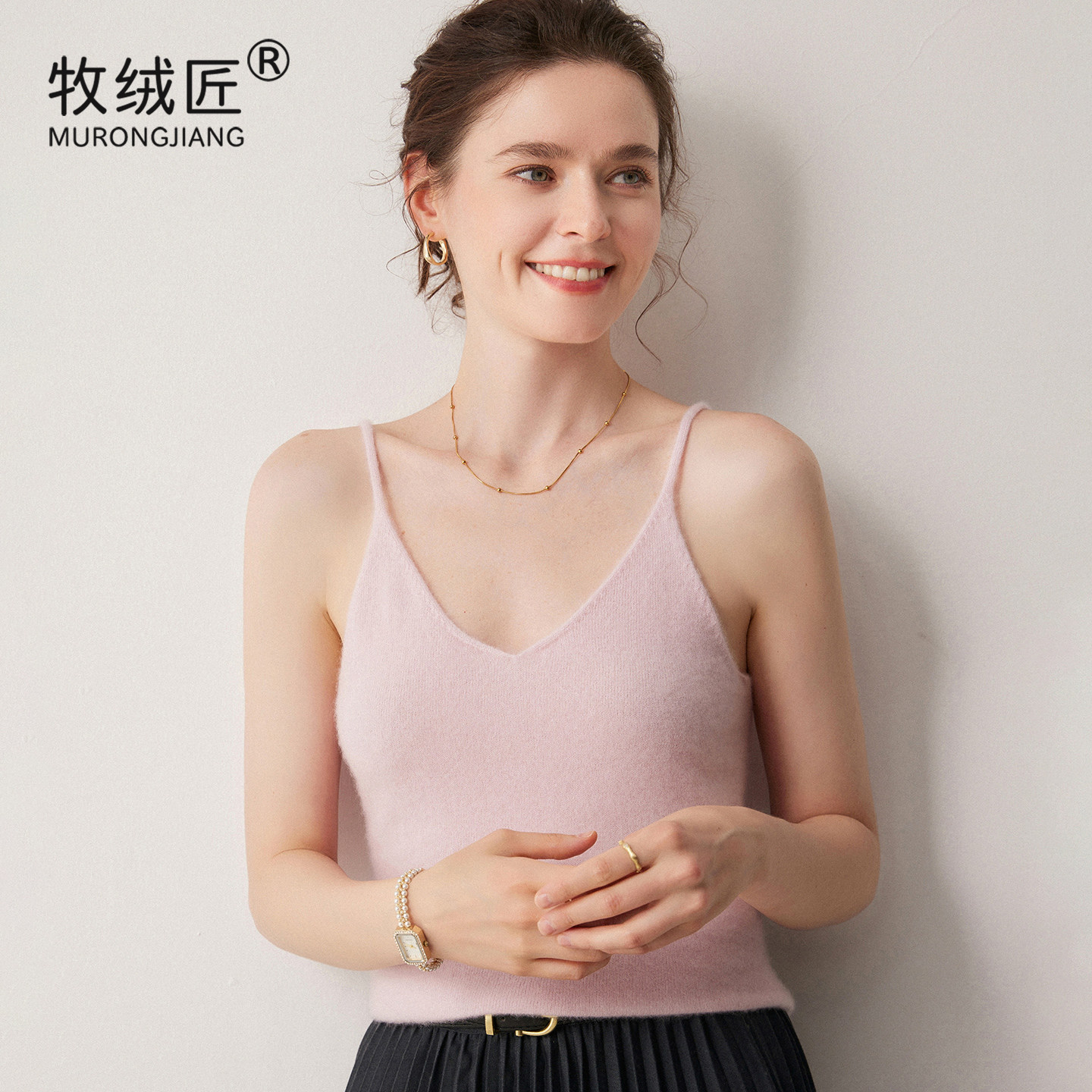 软糯亲肤~V领吊带羊绒衫