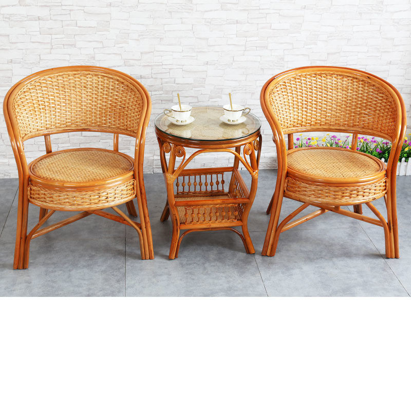 藤椅三件套阳台桌椅小茶几组合单人座椅休闲椅真藤编织靠背腾椅子