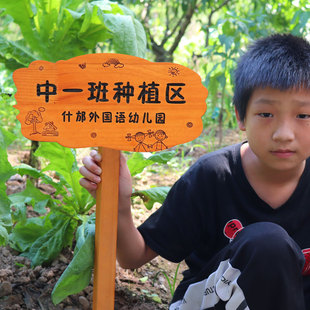 学校菜园插地牌户外花草菜地标识牌 实木幼儿园种植区指示牌定制