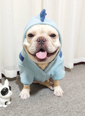 法斗衣服中小型犬巴哥卫衣加绒加厚保暖宠物狗狗秋冬季小恐龙外套