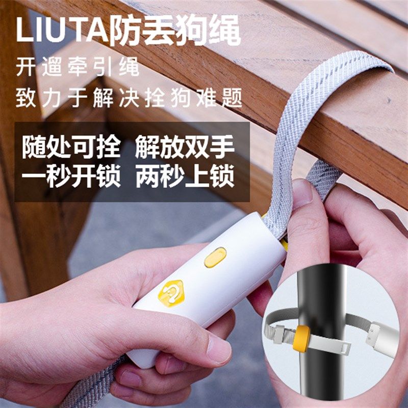 LIUTA中小型犬防丢拴狗遛狗绳快速固定解放双手反光防爆冲牵引绳