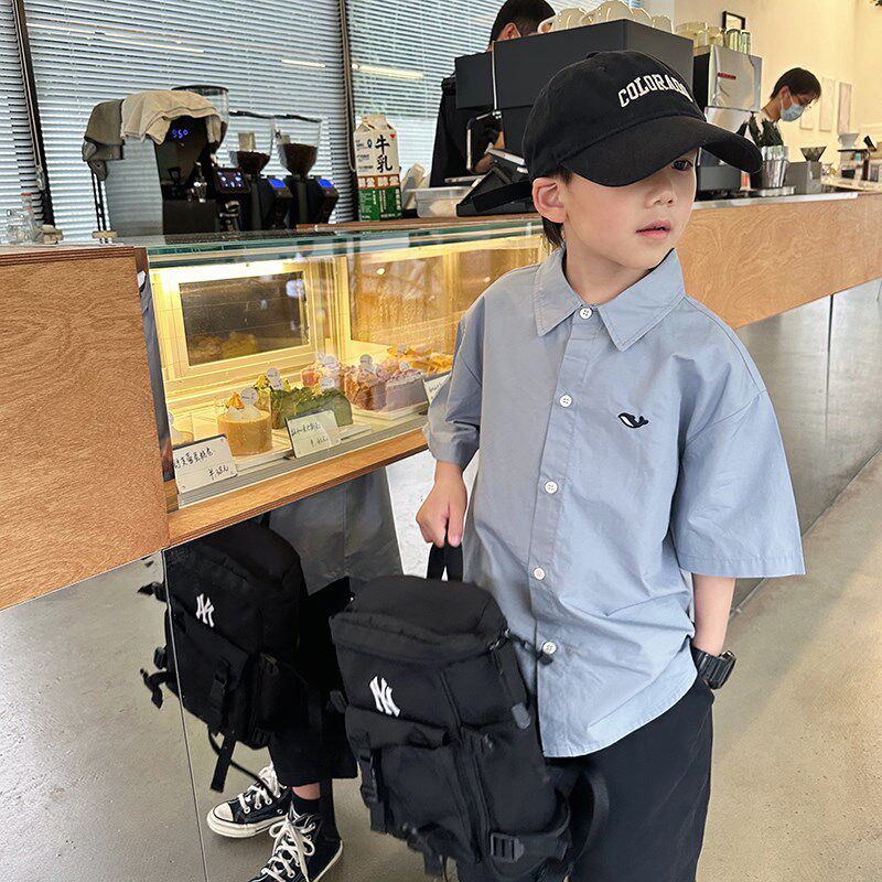 男童衬衫薄款儿童短袖衬衣2024新款夏季男宝宝夏装男孩上衣潮洋气