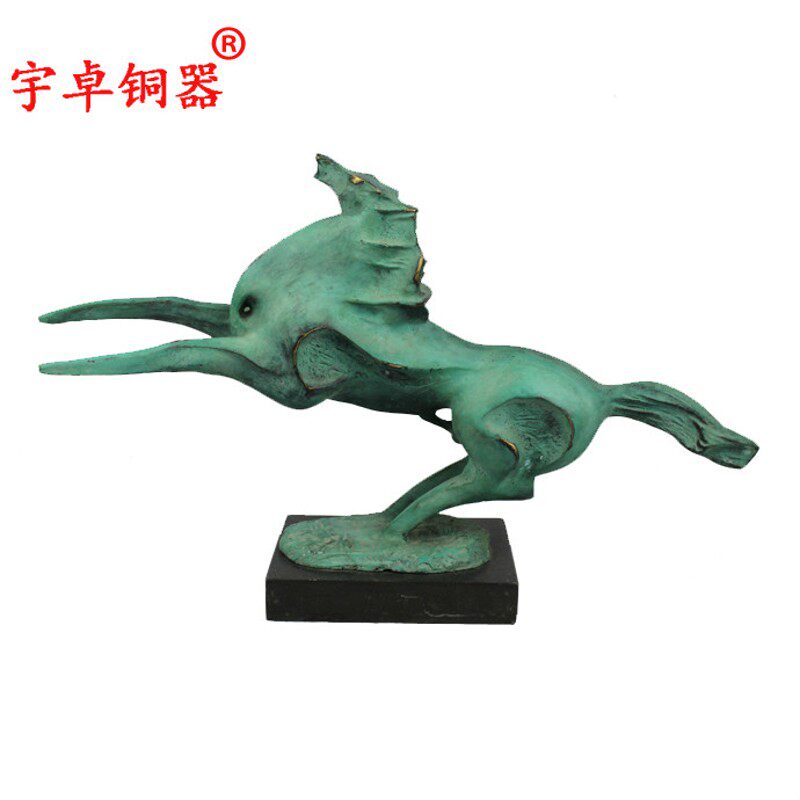 宇卓铜器 纯铜马 黄铜马 带大理石底座抽象马 工艺品桌面摆件