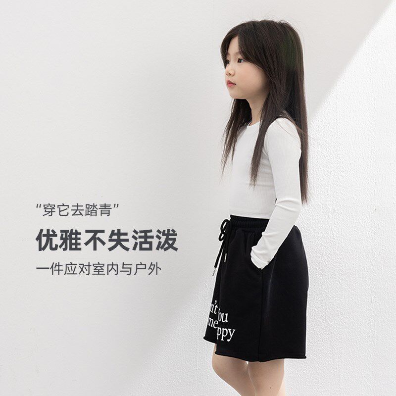 儿童长袖针织衫2024春季新款女童短款圆领打底衫休闲内搭T恤上衣