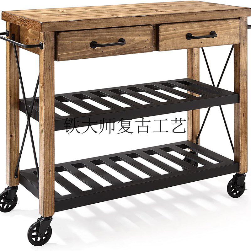 北欧厨房料理中岛台微波炉柜移动切菜台吧台家用开放式实木餐边柜