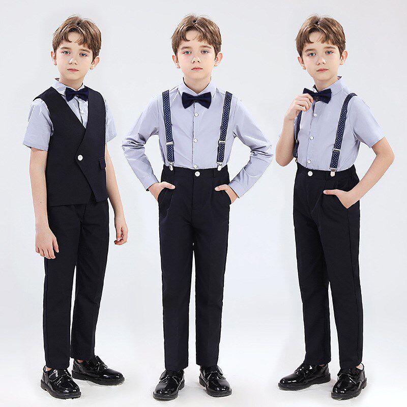 儿童礼服男童西装马甲套装英伦风主持男宝周岁生日西服钢琴演出服