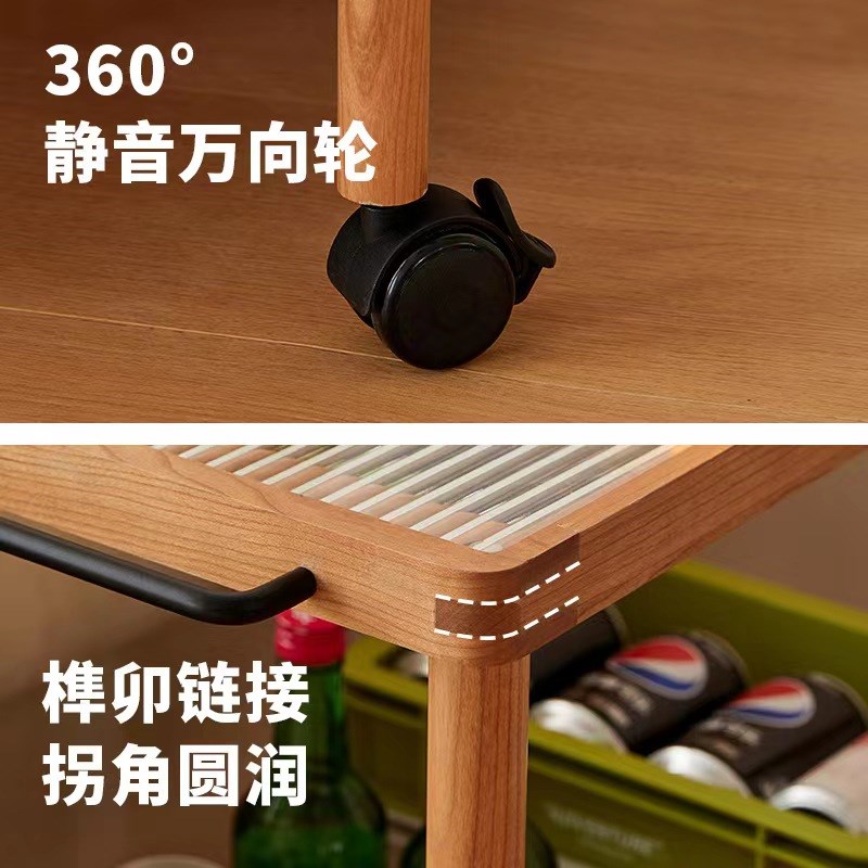 实木小推车边几可移动沙发床头茶几樱桃木北欧简约小户型宝宝收纳