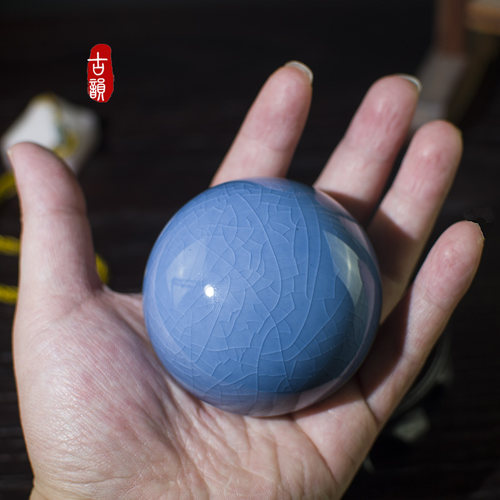 景德镇陶瓷印泥盒小号冰裂纹开片蓝印泥缸文房篆刻印泥高顶瓷缸