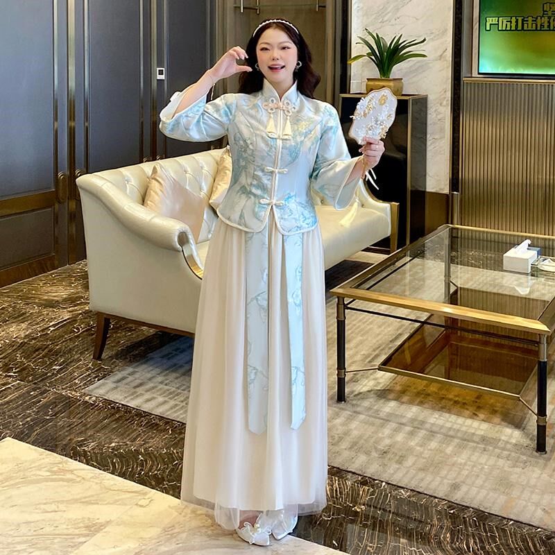 中式大码伴娘服2024新款复古中国风长袖秀禾显瘦姐妹服伴娘团礼服