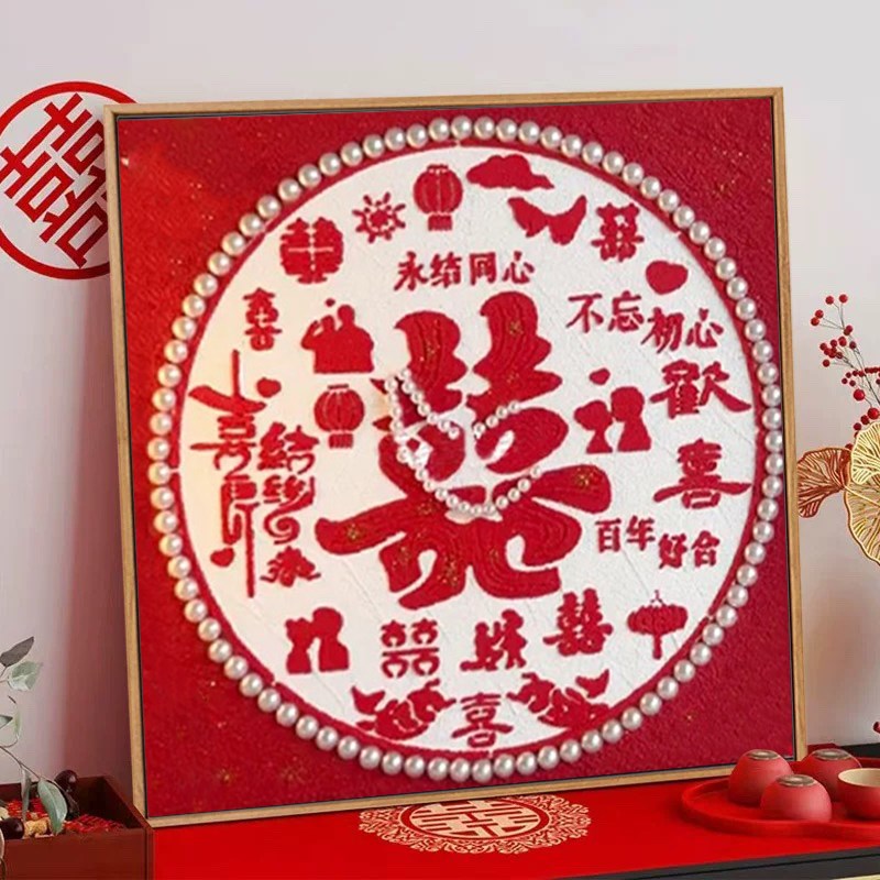 高级结婚订婚礼物肌理画diy手工数字油画丙烯石英砂填充立体定制图片