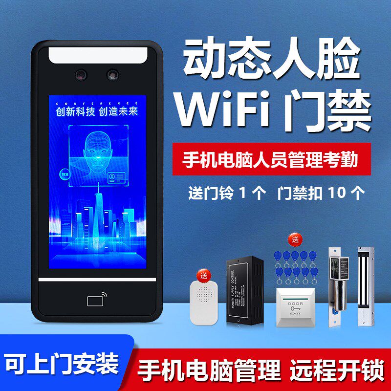 防水动态人脸识别门禁系统一体机铁门玻璃门电插锁磁力锁门禁套装