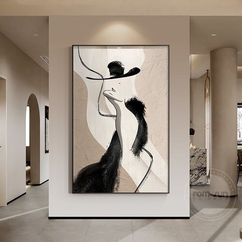 侘寂奶油风客厅装饰画人物玄关走廊壁画简约沙发背景墙落地画挂画