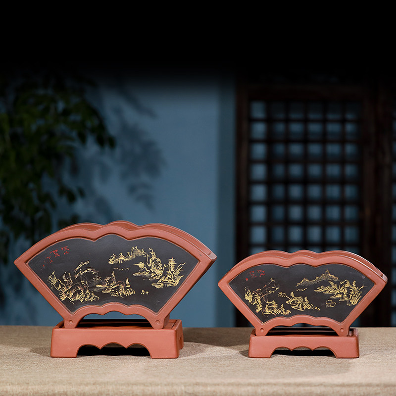 新品宜兴紫砂手工扇形花盆迎客松梅花盆景盆栽专用陶瓷花盆