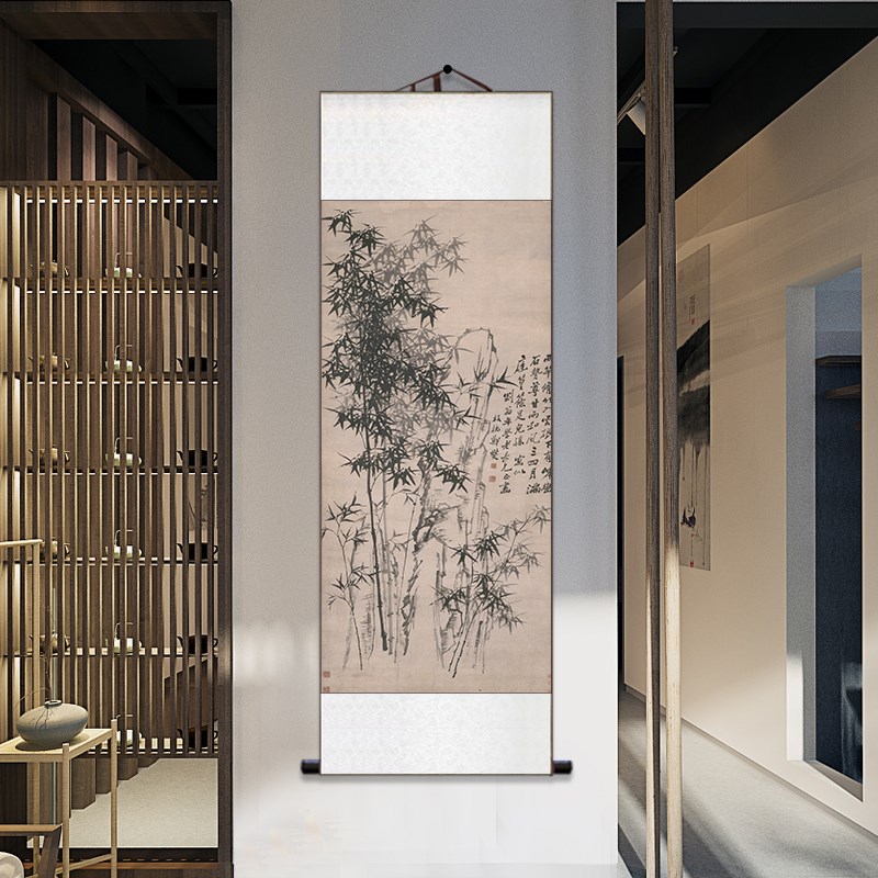 郑板桥竹子国画名家卷轴挂画 新中式客厅装饰画办公室茶楼玄关画