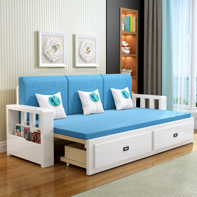 实木沙发床可折叠1.5米多功能推拉客厅小户型双人 两用可储物沙发