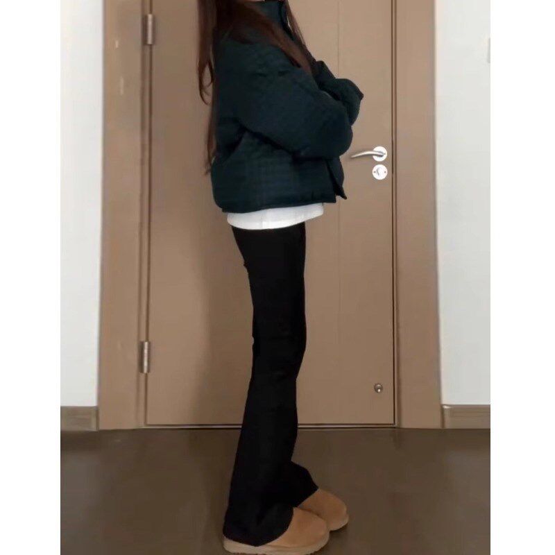 美式黑色微喇叭牛仔裤女秋冬加绒2024新款小个子宽松直筒阔腿裤子