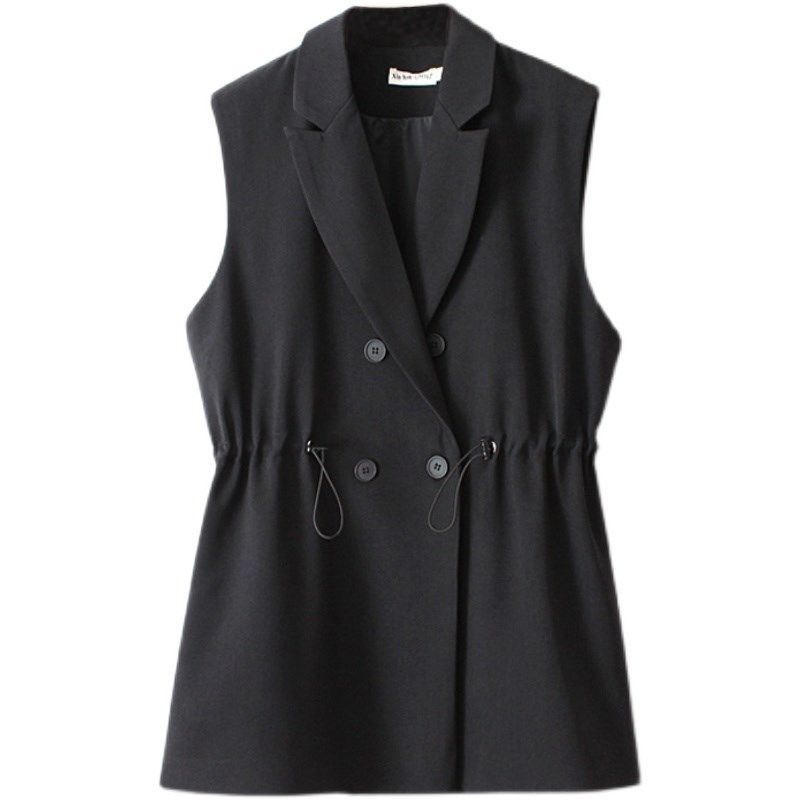 西装马夹女士春秋中长款设计感双排扣收腰大码新款马甲外穿外套