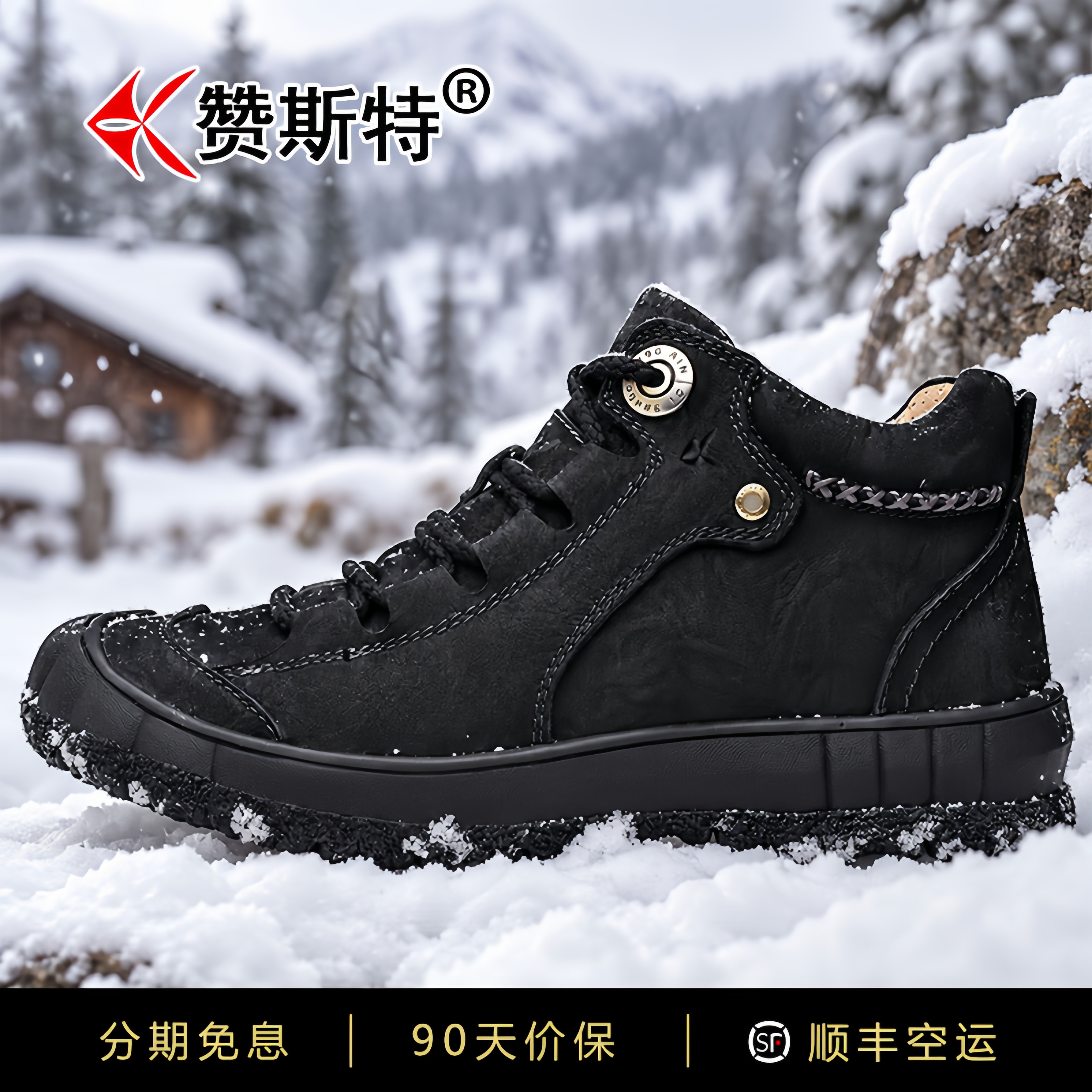 赞斯特秋冬加绒保暖男士雪地靴
