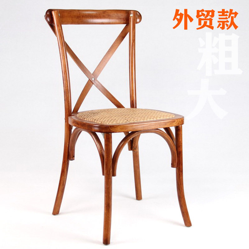 批发实木制餐椅 美式乡村叉背椅 复古餐厅靠背椅 藤编交叉椅凳子